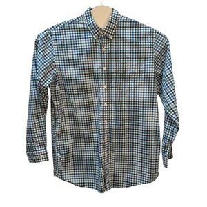 LL Bean Mens Large Tall Wrinkle Free Traditional Fit Gingham Shirt Blue Green